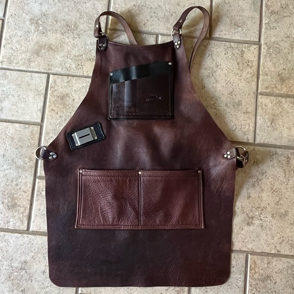 Calavera Hand Crafted Brown Leather Work Apron Woodworking Welding Metalwork - Picture 10 of 11